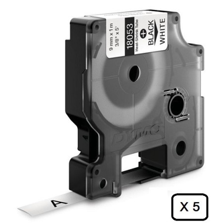 Gaines thermorétractables Dymo IND, 9 mm x 1,5m (Noir/Blanc) - 18053