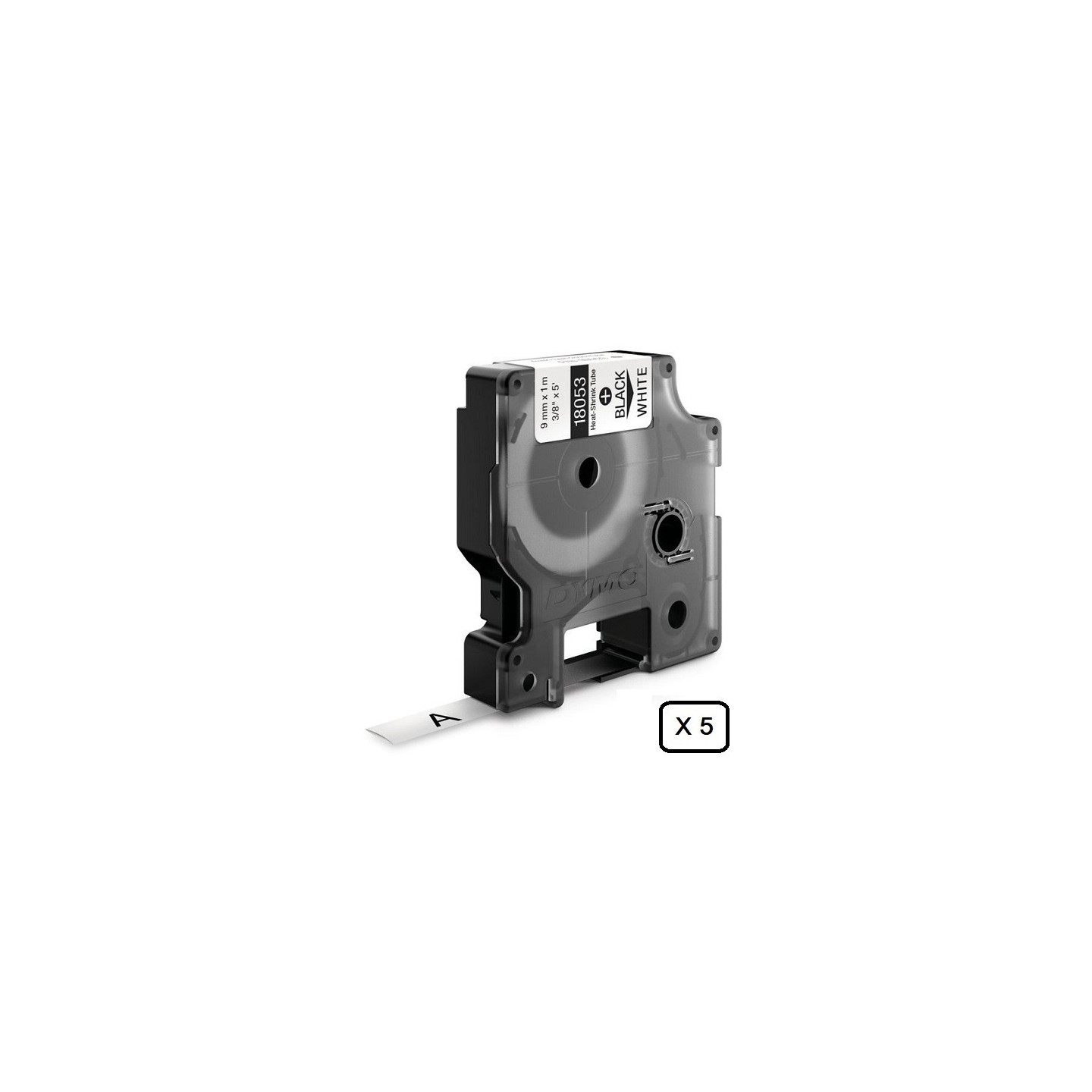 Gaines thermorétractables Dymo IND, 9 mm x 1,5m (Noir/Blanc) - 18053