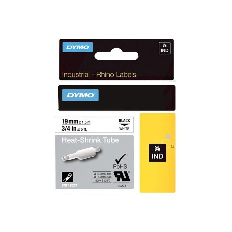Gaine thermorétractable Dymo IND, 19 mm x 1,5m (Noir/Blanc) - (S0718330)