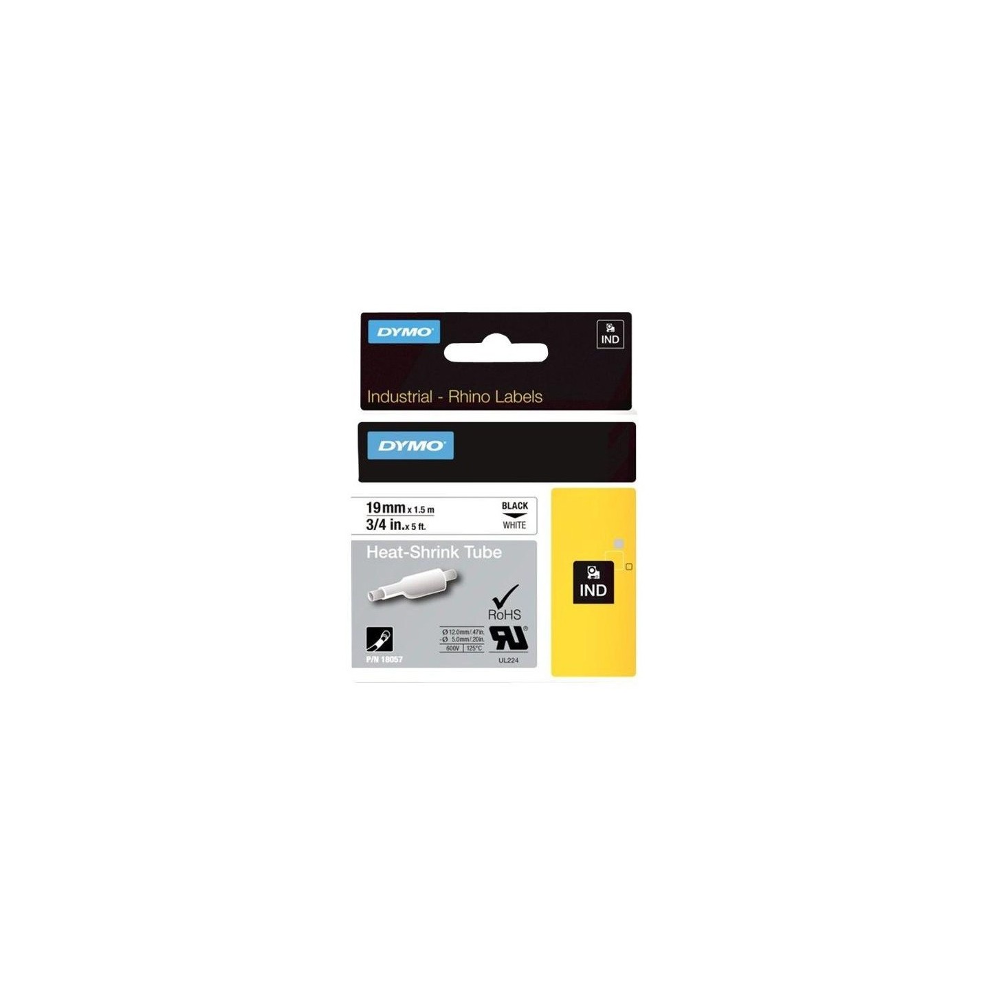 Gaine thermorétractable Dymo IND, 19 mm x 1,5m (Noir/Blanc) - (S0718330)