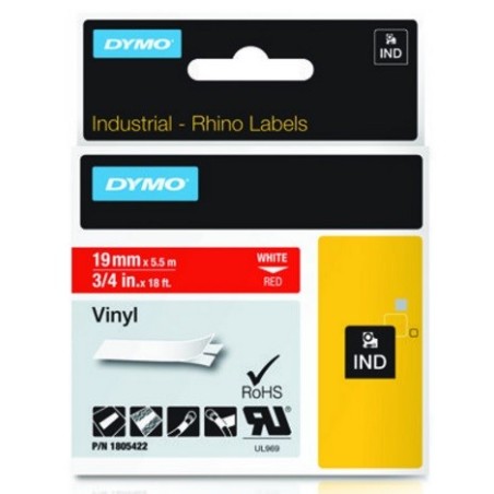 Ruban Vinyl Dymo IND, 19mm x 5,5m (Noir/Rouge)