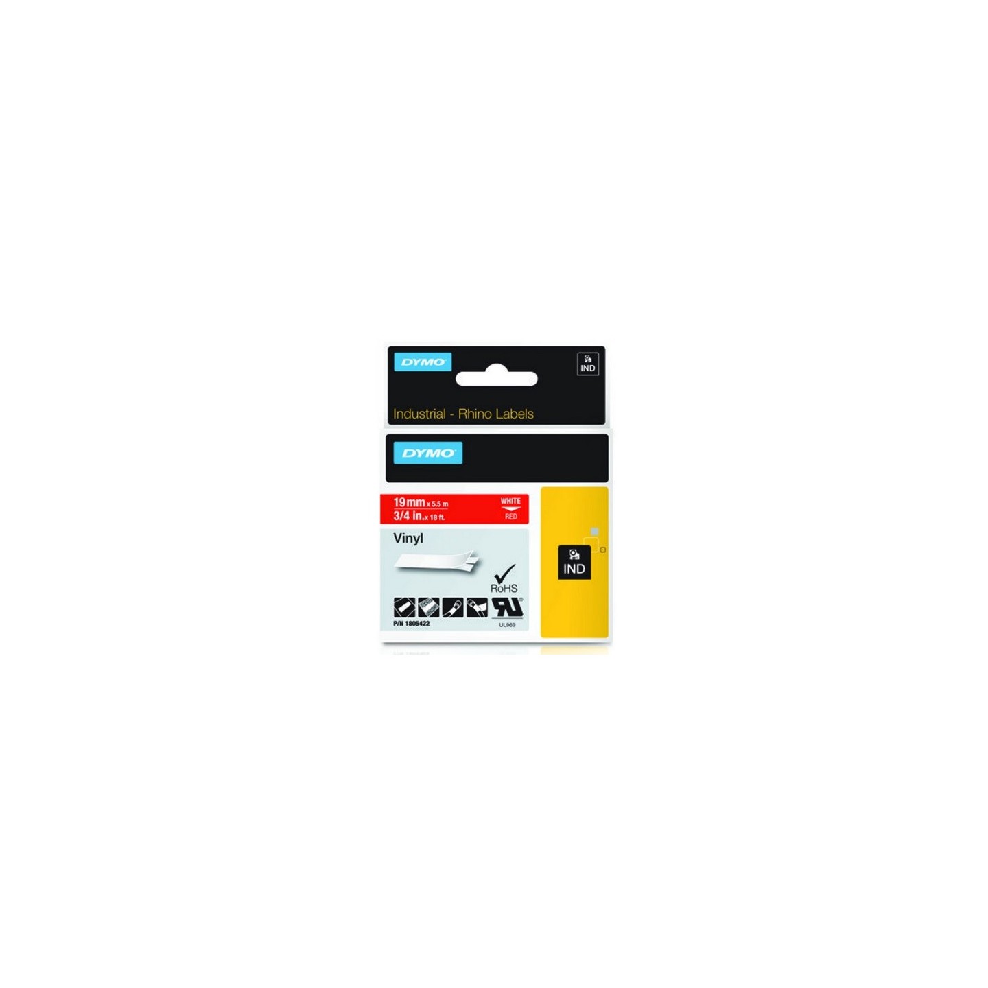 Ruban Vinyl Dymo IND, 19mm x 5,5m (Noir/Rouge)