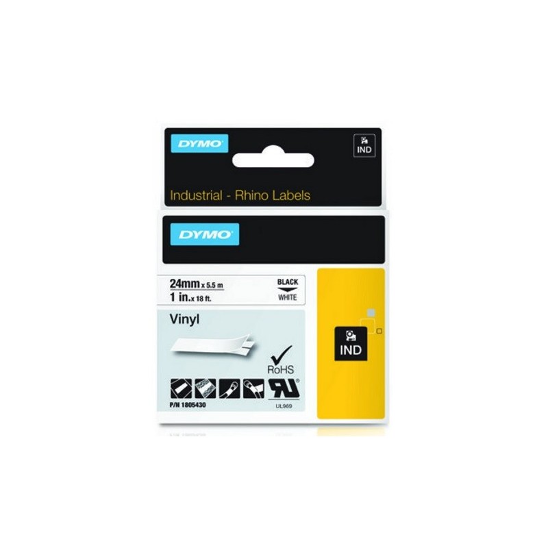 Ruban Vinyl Dymo IND, 24mm x 5,5m (Noir/Blanc)