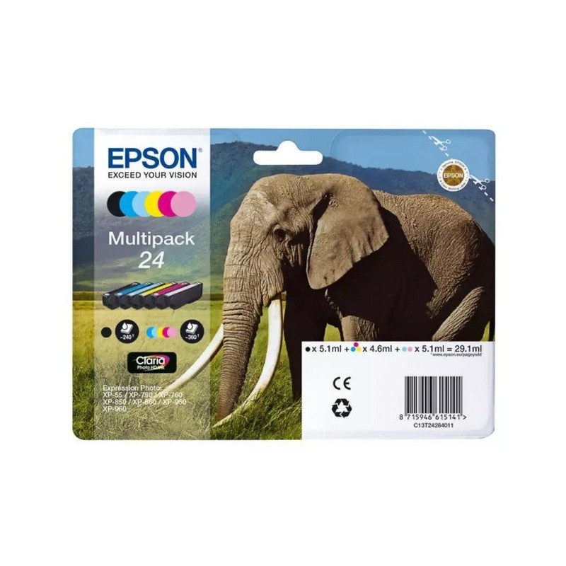 Multipack éléphant de 6 cartouches Epson série 24 pour expresssion photo XP750 / XP850, Toner Express : achat en ligne de Multip