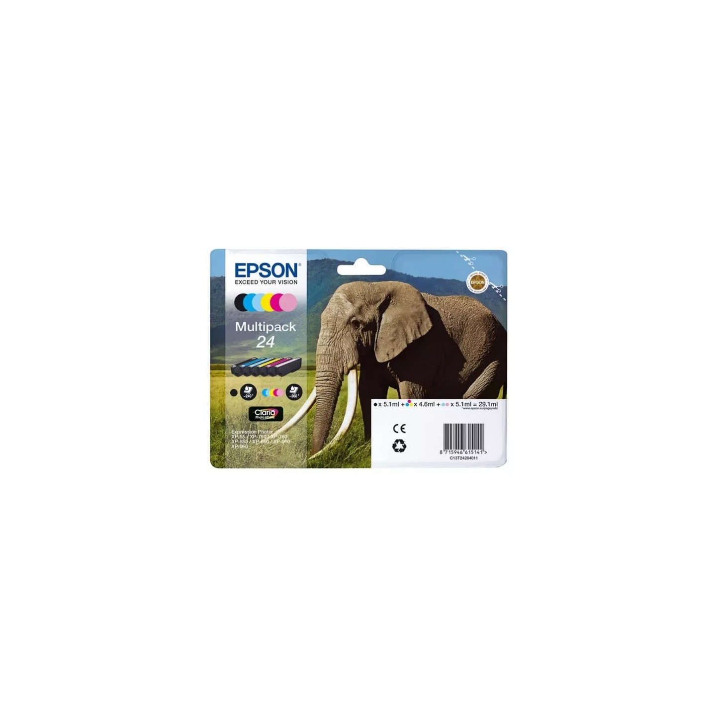Multipack éléphant de 6 cartouches Epson série 24 pour expresssion photo XP750 / XP850, Toner Express : achat en ligne de Multip