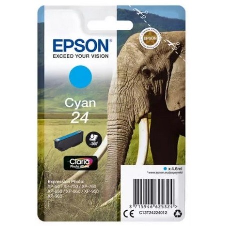 Cartouche cyan éléphant Epson série 24 pour expresssion photo XP750 / XP850, Toner Express : achat en ligne de Cartouche cyan él
