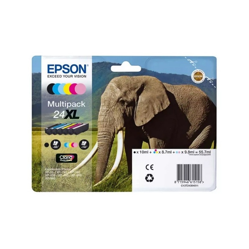 Multipack éléphant de 6 cartouches Epson série 24XL pour expresssion photo XP750 / XP850, Toner Express : achat en ligne de Mult