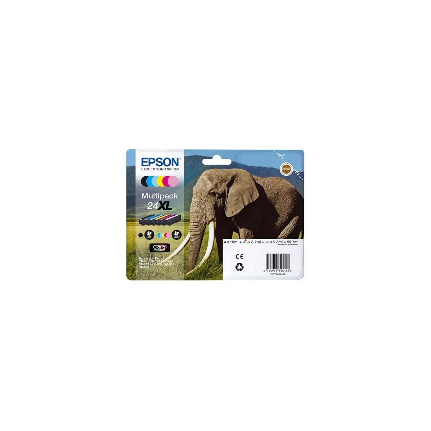 Multipack éléphant de 6 cartouches Epson série 24XL pour expresssion photo XP750 / XP850, Toner Express : achat en ligne de Mult