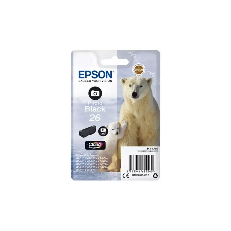 Cartouche noir photo EPSON pour Expression Home XP-600... (N°26) (ours), Toner Express : achat en ligne de Cartouche noir photo 