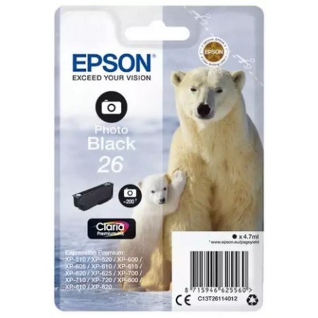 Cartouche noir photo EPSON pour Expression Home XP-600... (N°26) (ours), Toner Express : achat en ligne de Cartouche noir photo 
