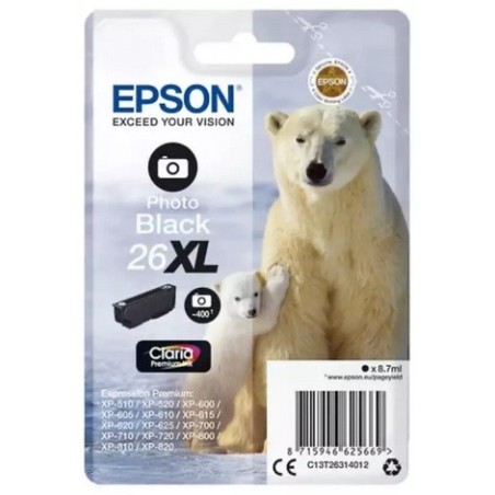 Cartouche noire photo haute capacité EPSON pour Expression Home XP-600... (N°26XL) (ours), Toner Express : achat en ligne de Car