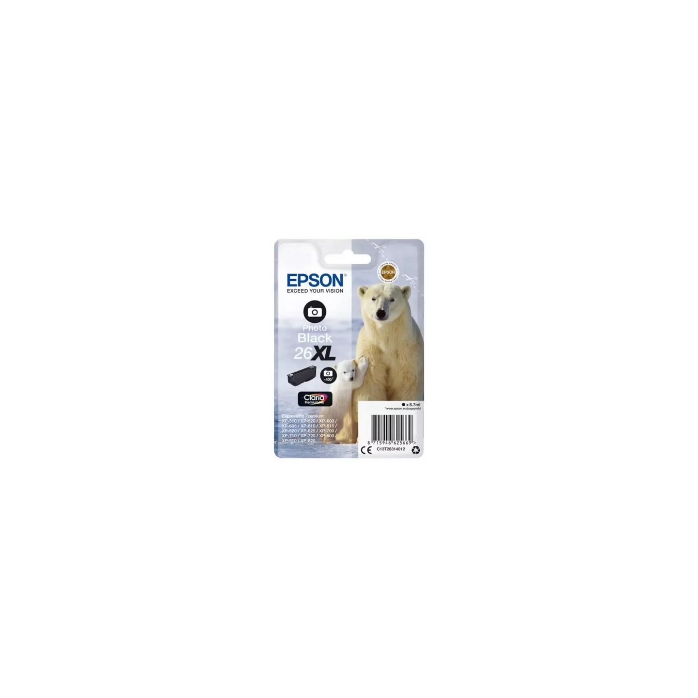 Cartouche noire photo haute capacité EPSON pour Expression Home XP-600... (N°26XL) (ours), Toner Express : achat en ligne de Car