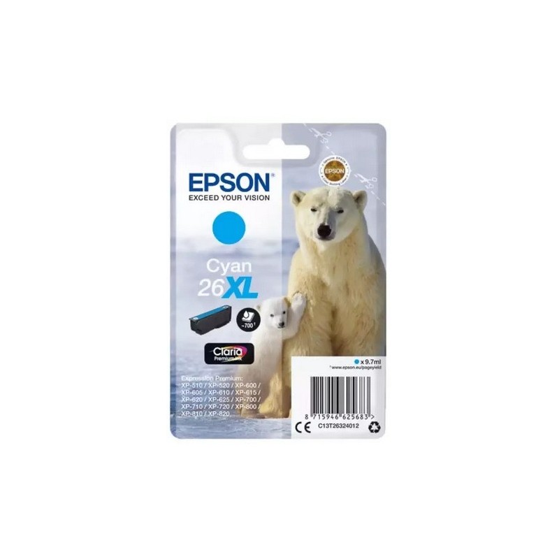 Cartouche cyan haute capacité EPSON pour Expression Home XP-600... (N°26XL) (ours), Toner Express : achat en ligne de Cartouche 