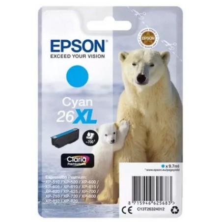 Cartouche cyan haute capacité EPSON pour Expression Home XP-600... (N°26XL) (ours), Toner Express : achat en ligne de Cartouche 