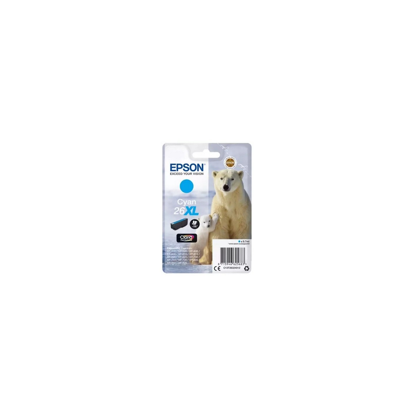 Cartouche cyan haute capacité EPSON pour Expression Home XP-600... (N°26XL) (ours), Toner Express : achat en ligne de Cartouche 