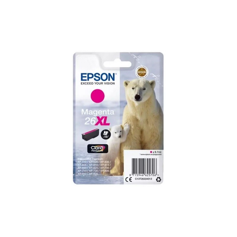 Cartouche magenta haute capacité EPSON pour Expression Home XP-600... (N°26XL) (ours), Toner Express : achat en ligne de Cartouc
