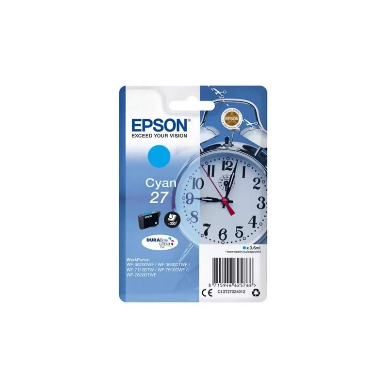 Cartouche d'encre cyan Epson pour WorkForce 3620/ 3640/7620DTWF .. (n°27) (réveil), Toner Express : achat en ligne de Cartouche 