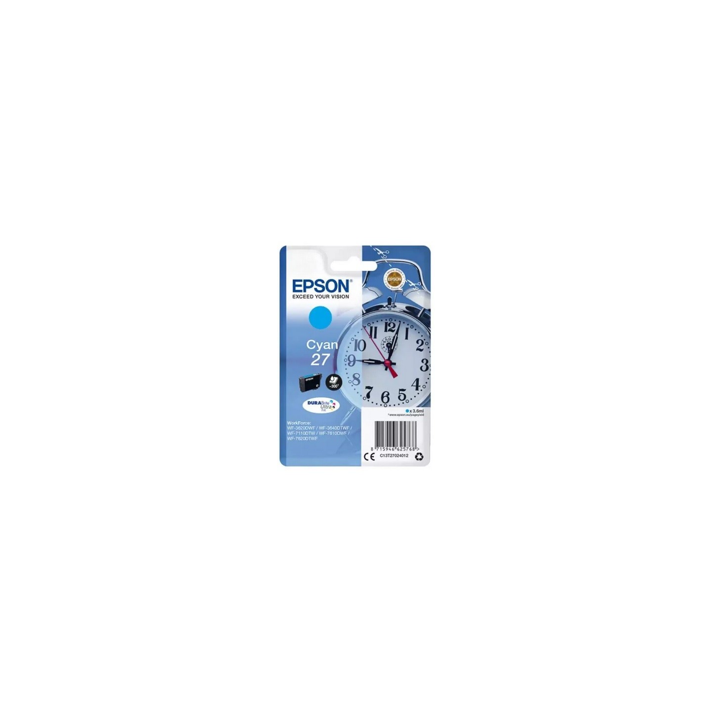 Cartouche d'encre cyan Epson pour WorkForce 3620/ 3640/7620DTWF .. (n°27) (réveil), Toner Express : achat en ligne de Cartouche 