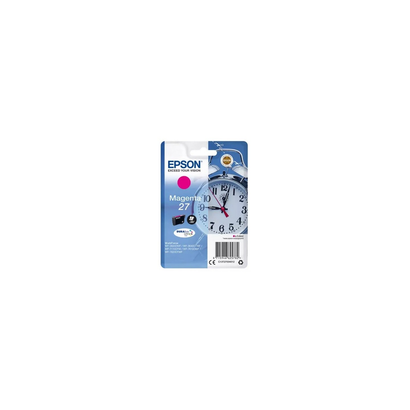 Cartouche d'encre magenta Epson pour WorkForce 3620/ 3640/7620DTWF .. (n°27) (réveil), Toner Express : achat en ligne de Cartouc