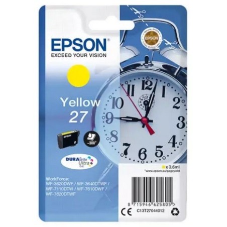 Cartouche d'encre jaune Epson pour WorkForce 3620/ 3640/7620DTWF .. (n°27) (réveil), Toner Express : achat en ligne de Cartouche