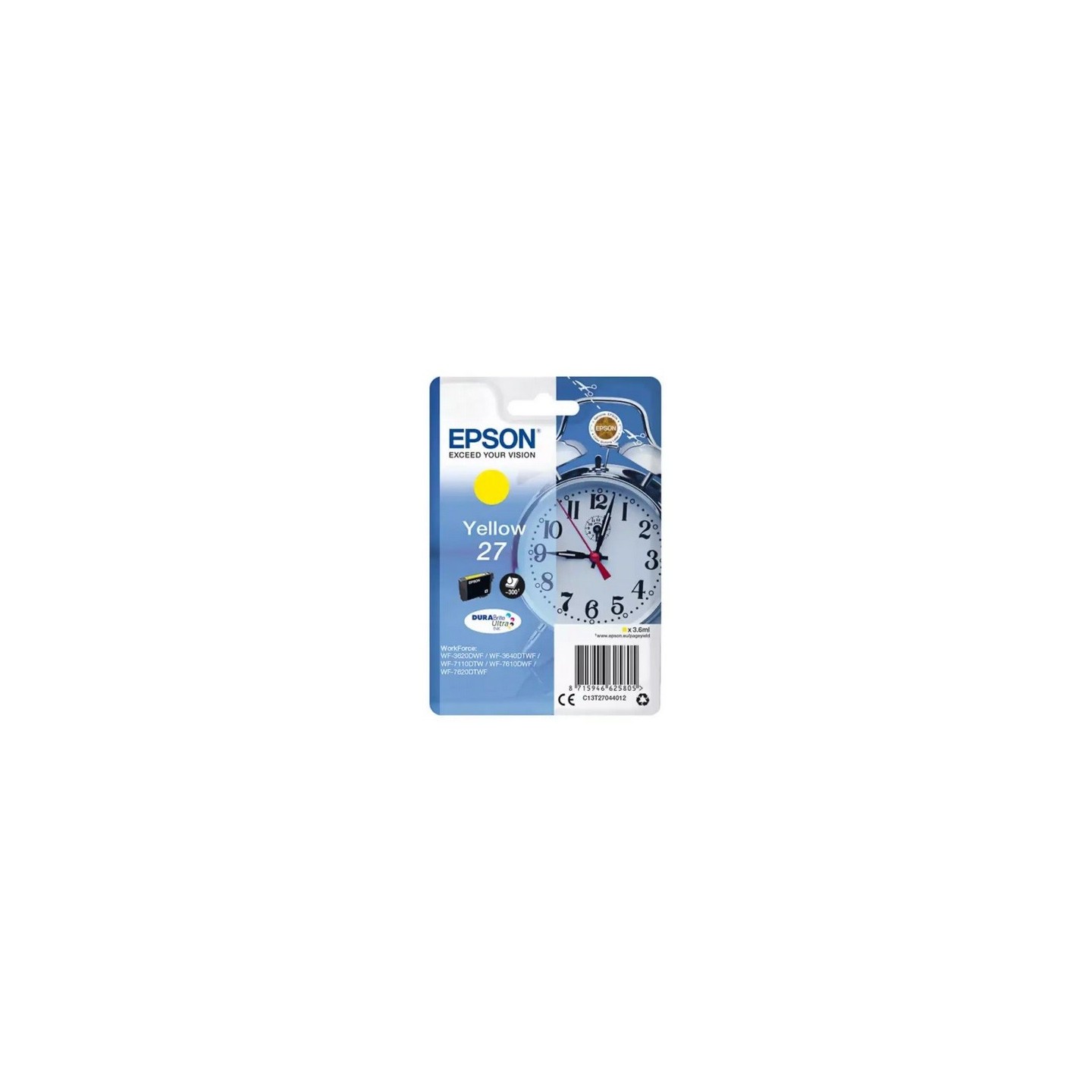 Cartouche d'encre jaune Epson pour WorkForce 3620/ 3640/7620DTWF .. (n°27) (réveil), Toner Express : achat en ligne de Cartouche