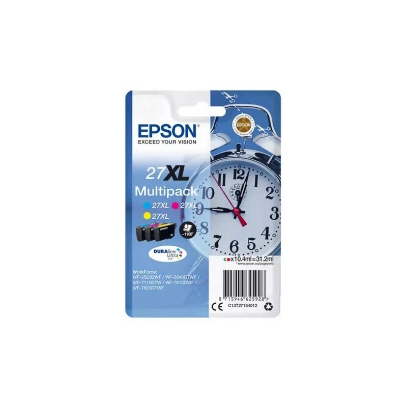 Multipack 3 couleurs XL (cyan, magenta, jaune) Epson pour WorkForce WorkForce 3620/ 3640/7620DTWF ..  (n°27XL) (réveil), Toner E