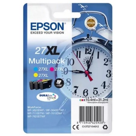 Multipack 3 couleurs XL (cyan, magenta, jaune) Epson pour WorkForce WorkForce 3620/ 3640/7620DTWF ..  (n°27XL) (réveil), Toner E