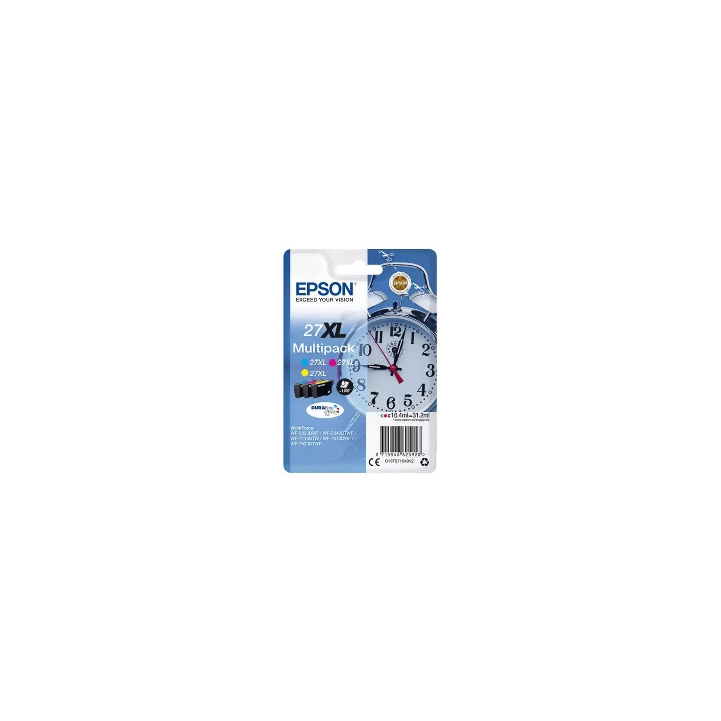 Multipack 3 couleurs XL (cyan, magenta, jaune) Epson pour WorkForce WorkForce 3620/ 3640/7620DTWF ..  (n°27XL) (réveil), Toner E