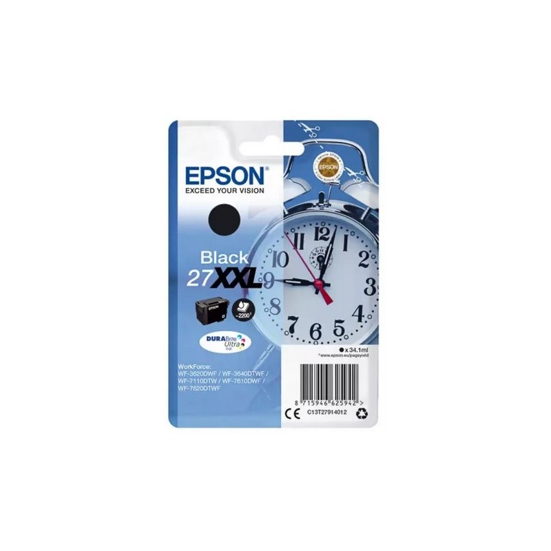 Cartouche d'encre noire XXL Epson pour WorkForce WorkForce 3620/ 3640/7620DTWF .. (n°27XXL) (réveil), Toner Express : achat en l