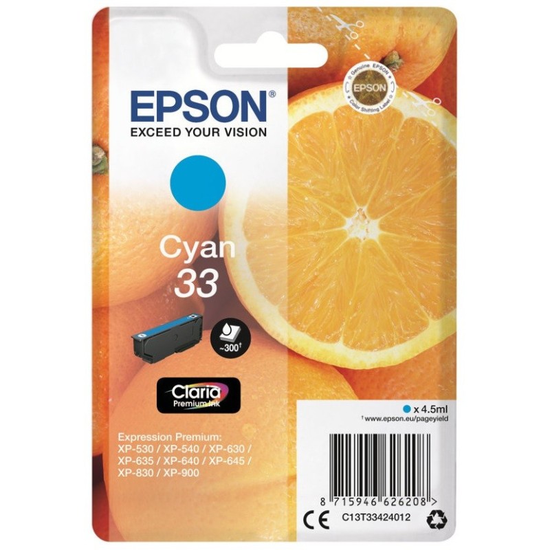 Cartouche Cyan Epson pour Expression Premium XP-630 / XP-830  ... (n°33 - orange), Toner Express : achat en ligne de Cartouche C