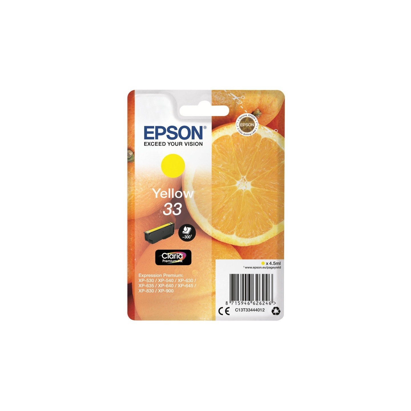 Cartouche Jaune Epson pour Expression Premium XP-630 / XP-830  ... (n°33 - orange), Toner Express : achat en ligne de Cartouche 