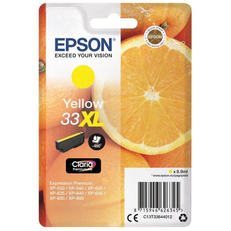 Cartouche Jaune Epson Haute Capacité pour Expression Premium XP-630 / XP-830  ... (n°33XL - orange), Toner Express : achat en li