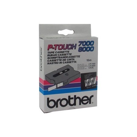 Cassette rubans Brother 12 mm Noir/transparent, Toner Express : achat en ligne de Cassette rubans Brother 12 mm Noir/transparent