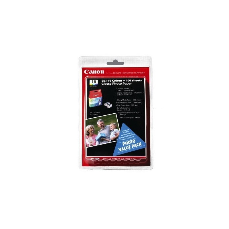 Cartouche d'encre Canon BCI-16 Couleur (X2) + 100 feuilles papier photo glossy (4X6), Toner Express : achat en ligne de Cartouch