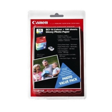 Cartouche d'encre Canon BCI-16 Couleur (X2) + 100 feuilles papier photo glossy (4X6), Toner Express : achat en ligne de Cartouch