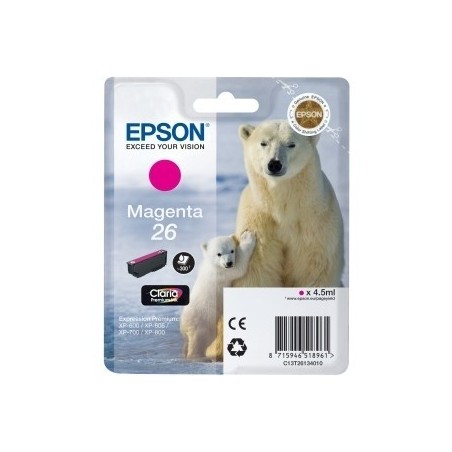 Cartouche magenta EPSON pour Expression Home XP-600... (N°26) (ours), Toner Express : achat en ligne de Cartouche magenta EPSON 