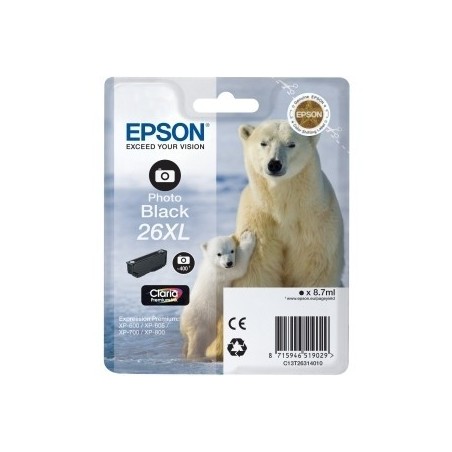 Cartouche noire photo haute capacité EPSON pour Expression Home XP-600... (N°26XL) (ours), Toner Express : achat en ligne de Car