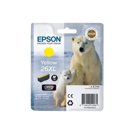 Cartouche jaune haute capacité EPSON pour Expression Home XP-600... (N°26XL) (ours), Toner Express : achat en ligne de Cartouche